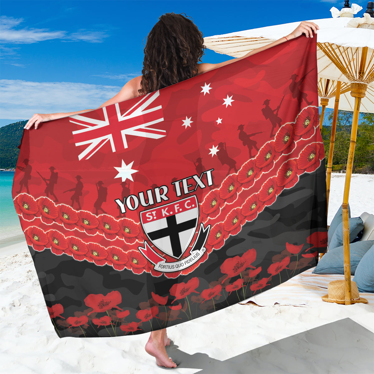 Custom St Kilda Saints Football Sarong ANZAC Lest We Forget