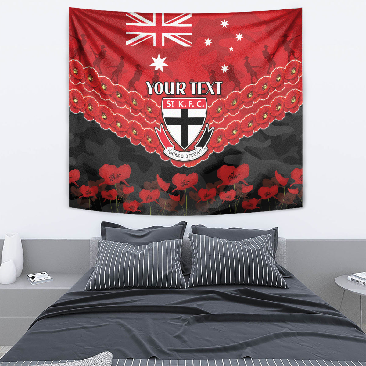 Custom St Kilda Saints Football Tapestry ANZAC Lest We Forget