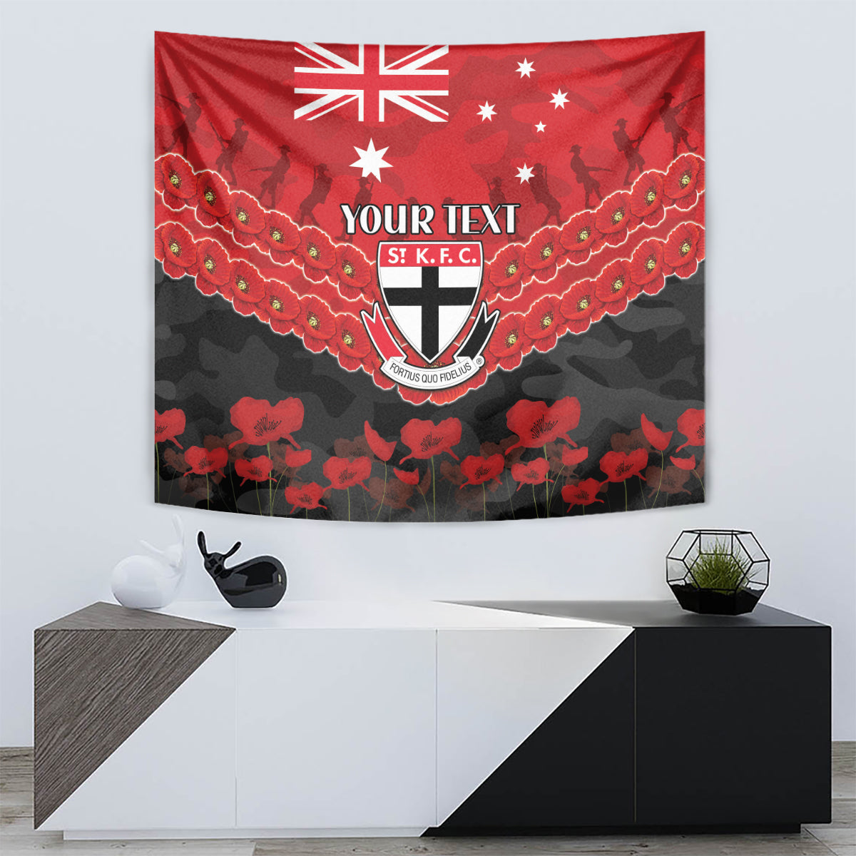Custom St Kilda Saints Football Tapestry ANZAC Lest We Forget