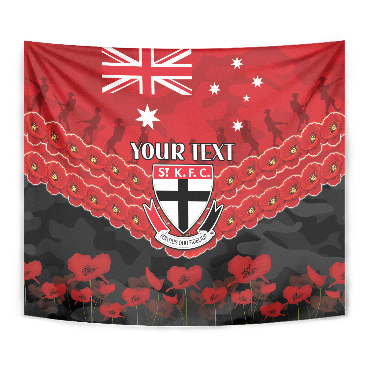 Custom St Kilda Saints Football Tapestry ANZAC Lest We Forget