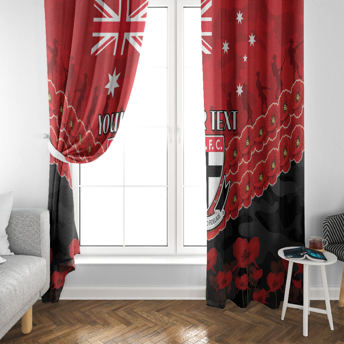 Custom St Kilda Saints Football Window Curtain ANZAC Lest We Forget