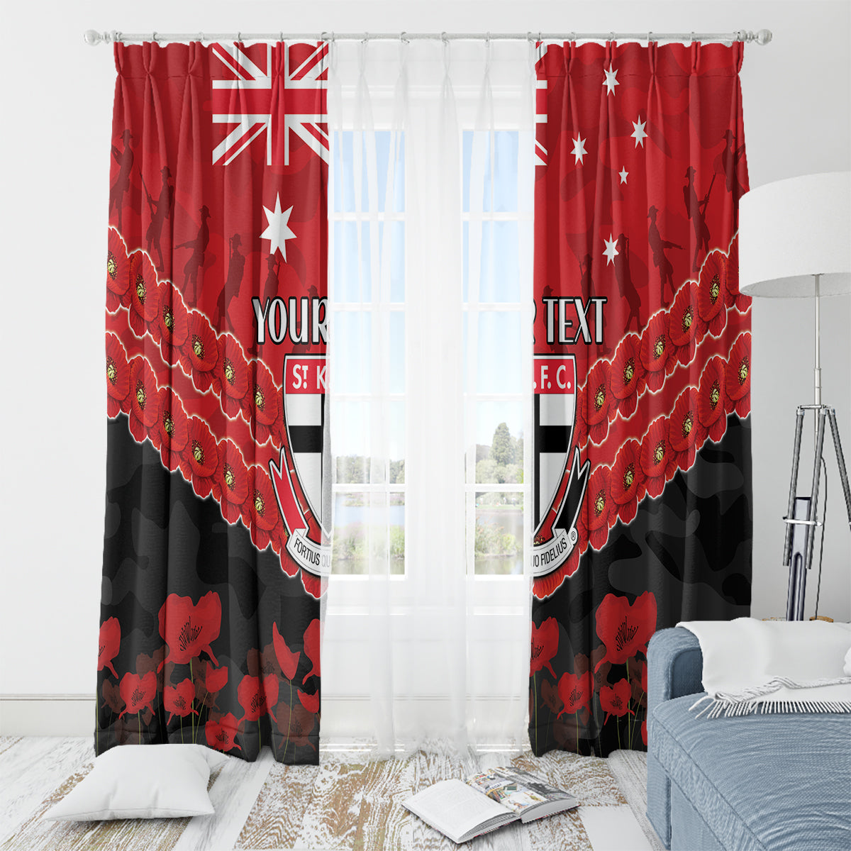 Custom St Kilda Saints Football Window Curtain ANZAC Lest We Forget