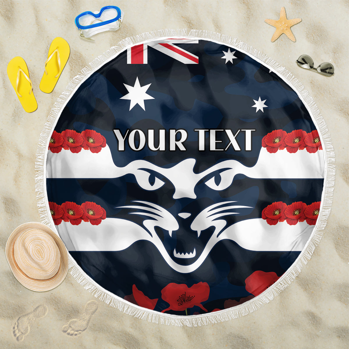 Custom Cats Football Beach Blanket ANZAC Lest We Forget