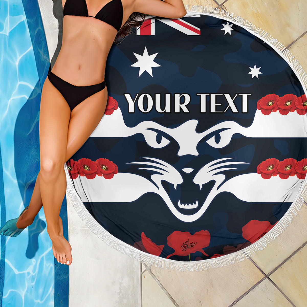 Custom Cats Football Beach Blanket ANZAC Lest We Forget