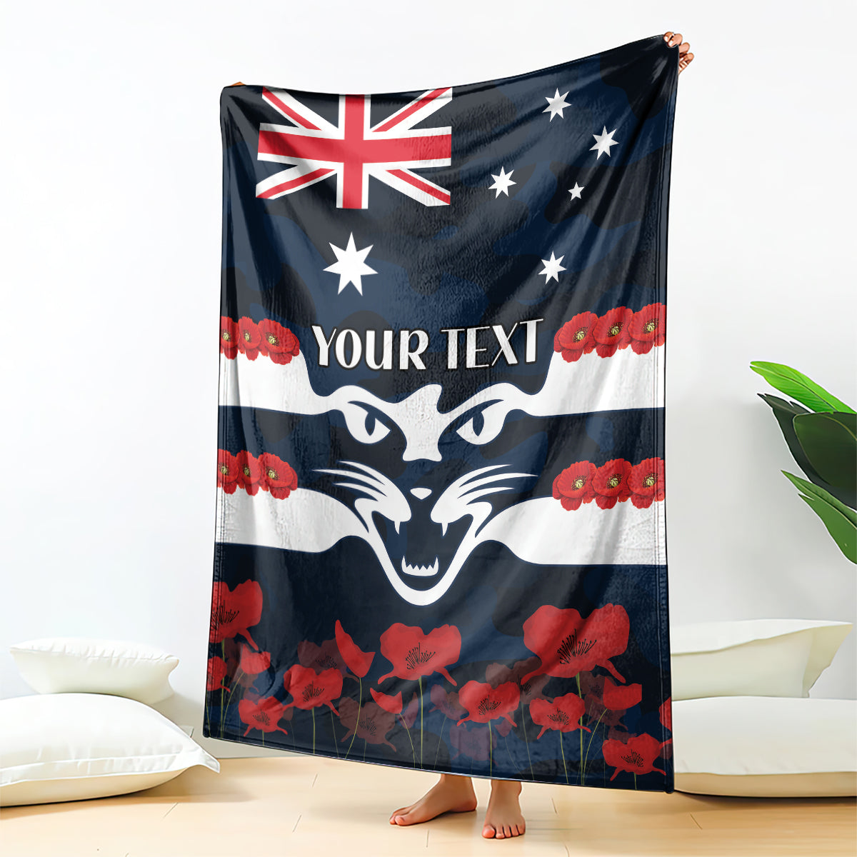 Custom Cats Football Blanket ANZAC Lest We Forget