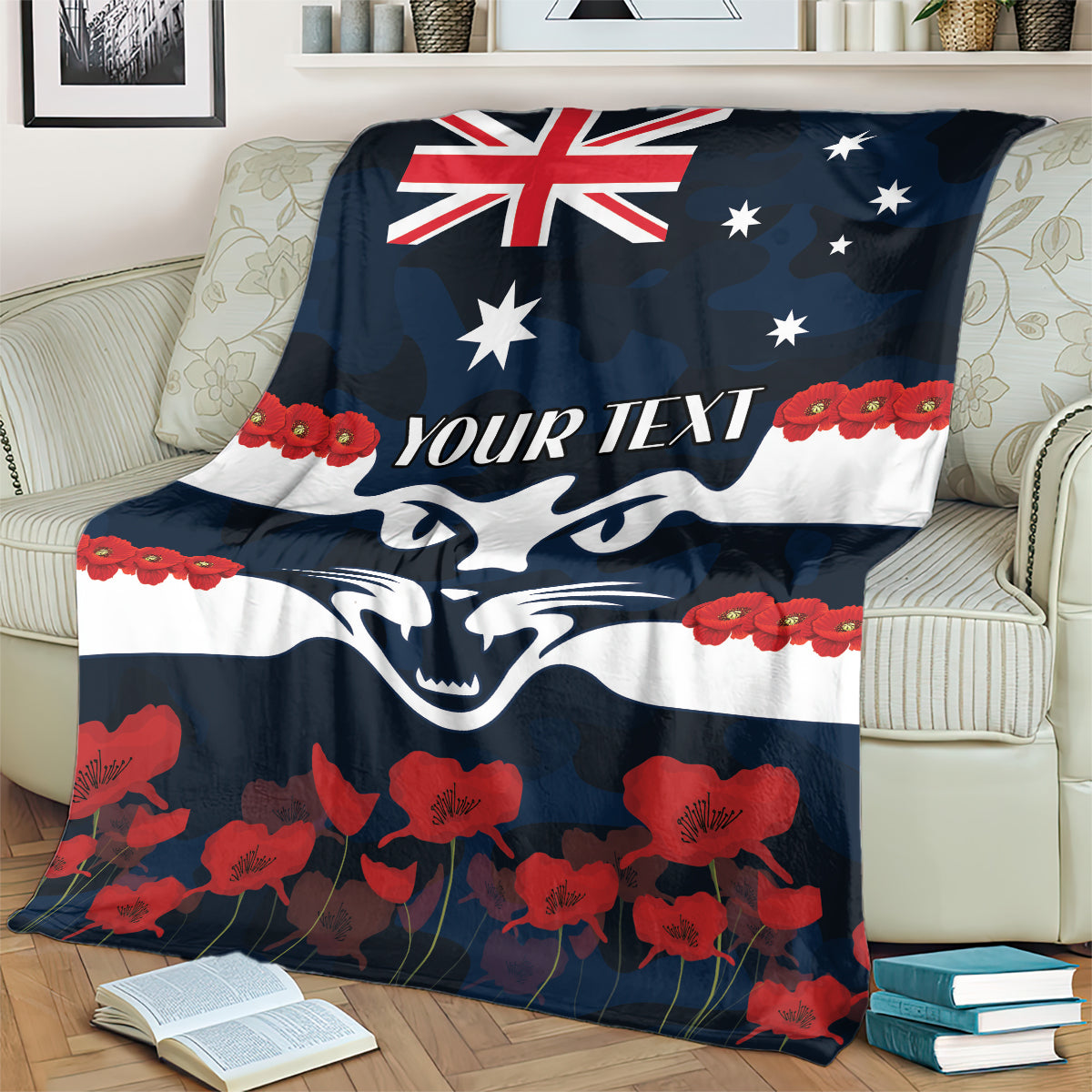 Custom Cats Football Blanket ANZAC Lest We Forget