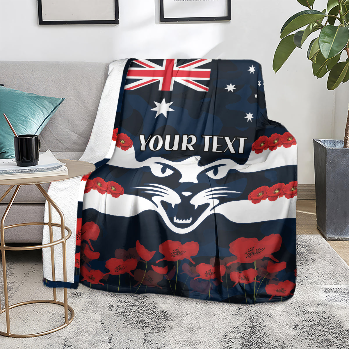 Custom Cats Football Blanket ANZAC Lest We Forget