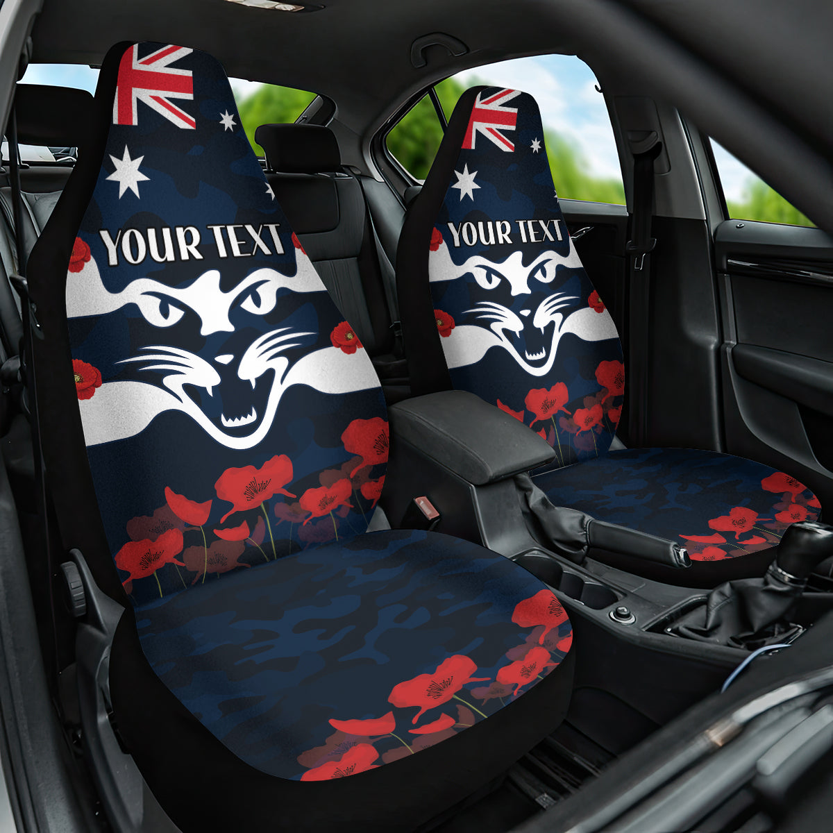 Custom Cats Football Car Seat Cover ANZAC Lest We Forget