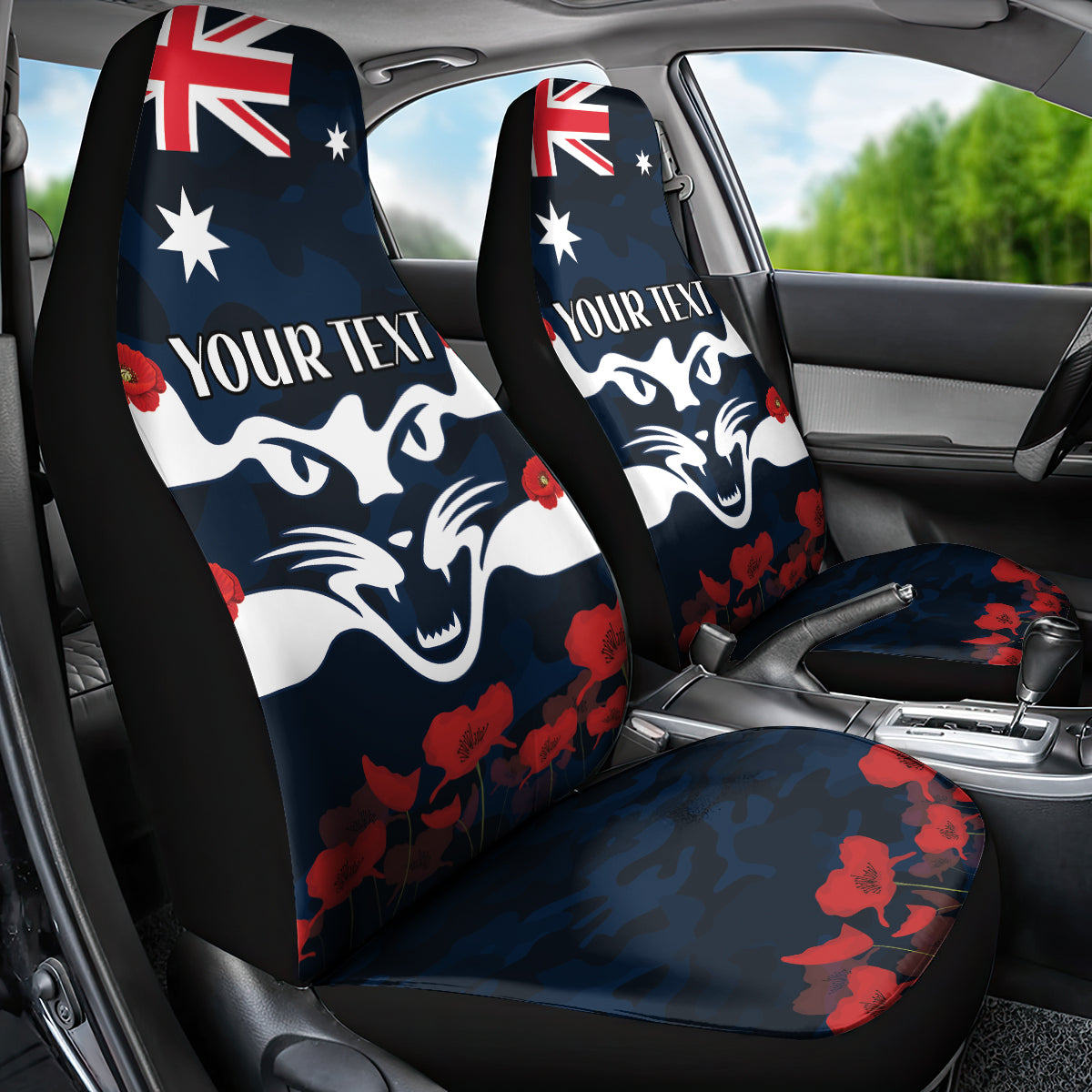 Custom Cats Football Car Seat Cover ANZAC Lest We Forget