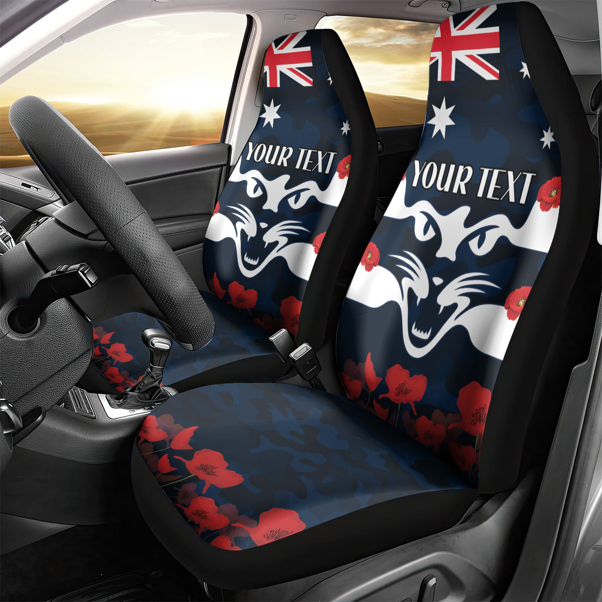 Custom Cats Football Car Seat Cover ANZAC Lest We Forget
