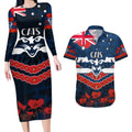 Custom Cats Football Couples Matching Long Sleeve Bodycon Dress and Hawaiian Shirt ANZAC Lest We Forget