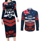 Custom Cats Football Couples Matching Long Sleeve Bodycon Dress and Long Sleeve Button Shirt ANZAC Lest We Forget
