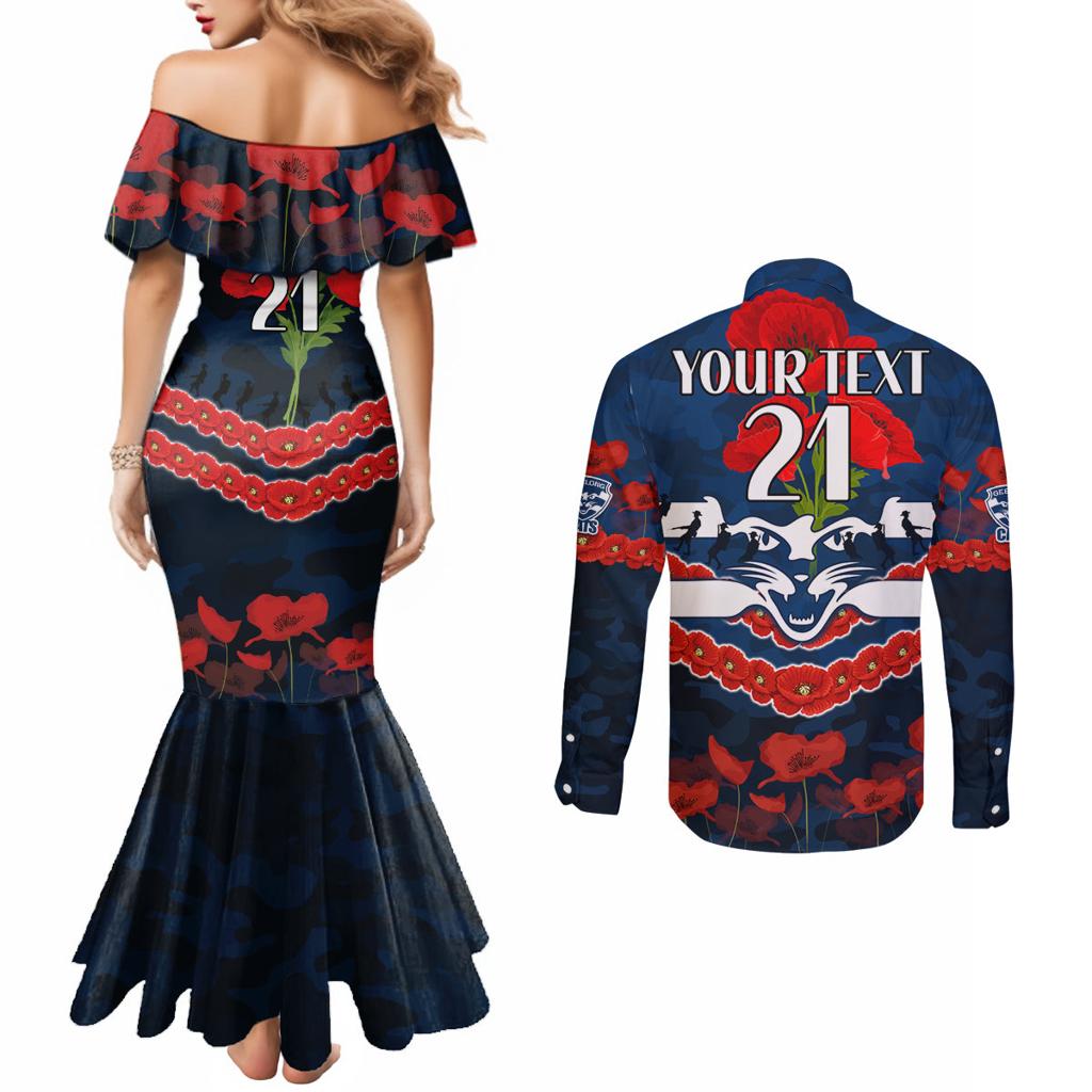 Custom Cats Football Couples Matching Mermaid Dress and Long Sleeve Button Shirt ANZAC Lest We Forget