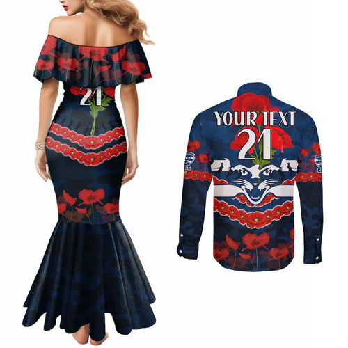 Custom Cats Football Couples Matching Mermaid Dress and Long Sleeve Button Shirt ANZAC Lest We Forget