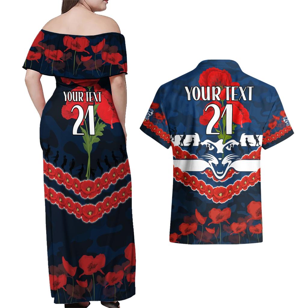 Custom Cats Football Couples Matching Off Shoulder Maxi Dress and Hawaiian Shirt ANZAC Lest We Forget