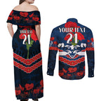 Custom Cats Football Couples Matching Off Shoulder Maxi Dress and Long Sleeve Button Shirt ANZAC Lest We Forget