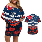 Custom Cats Football Couples Matching Off Shoulder Short Dress and Hawaiian Shirt ANZAC Lest We Forget