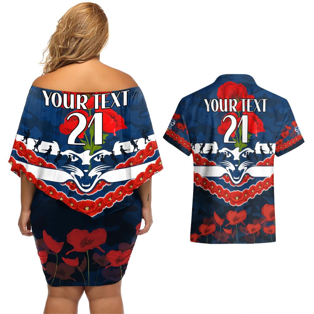 Custom Cats Football Couples Matching Off Shoulder Short Dress and Hawaiian Shirt ANZAC Lest We Forget