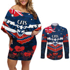 Custom Cats Football Couples Matching Off Shoulder Short Dress and Long Sleeve Button Shirt ANZAC Lest We Forget