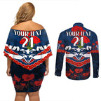 Custom Cats Football Couples Matching Off Shoulder Short Dress and Long Sleeve Button Shirt ANZAC Lest We Forget