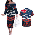 Custom Cats Football Couples Matching Off The Shoulder Long Sleeve Dress and Hawaiian Shirt ANZAC Lest We Forget