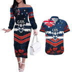 Custom Cats Football Couples Matching Off The Shoulder Long Sleeve Dress and Hawaiian Shirt ANZAC Lest We Forget