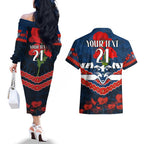 Custom Cats Football Couples Matching Off The Shoulder Long Sleeve Dress and Hawaiian Shirt ANZAC Lest We Forget