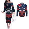 Custom Cats Football Couples Matching Off The Shoulder Long Sleeve Dress and Long Sleeve Button Shirt ANZAC Lest We Forget