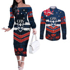 Custom Cats Football Couples Matching Off The Shoulder Long Sleeve Dress and Long Sleeve Button Shirt ANZAC Lest We Forget