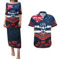 Custom Cats Football Couples Matching Puletasi and Hawaiian Shirt ANZAC Lest We Forget
