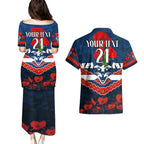 Custom Cats Football Couples Matching Puletasi and Hawaiian Shirt ANZAC Lest We Forget