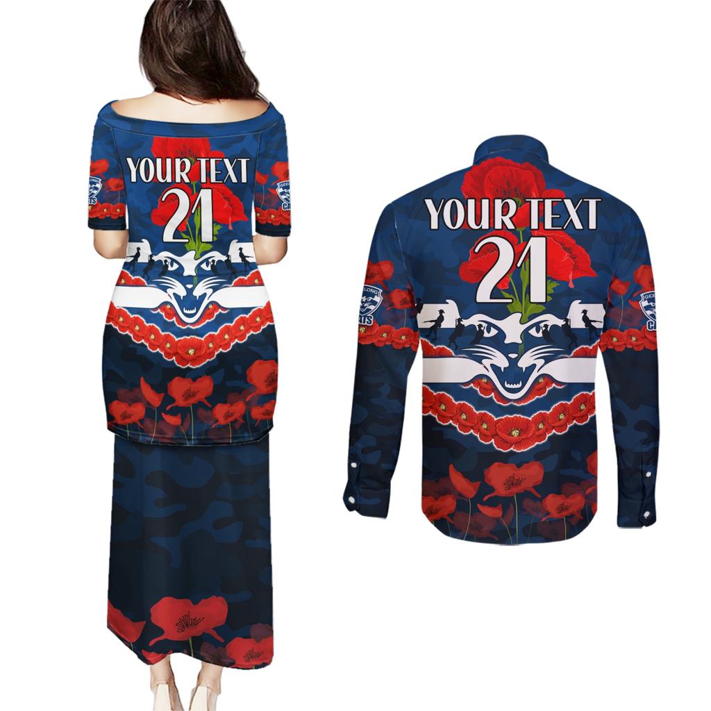 Custom Cats Football Couples Matching Puletasi and Long Sleeve Button Shirt ANZAC Lest We Forget