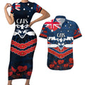 Custom Cats Football Couples Matching Short Sleeve Bodycon Dress and Hawaiian Shirt ANZAC Lest We Forget