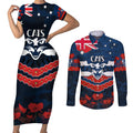 Custom Cats Football Couples Matching Short Sleeve Bodycon Dress and Long Sleeve Button Shirt ANZAC Lest We Forget