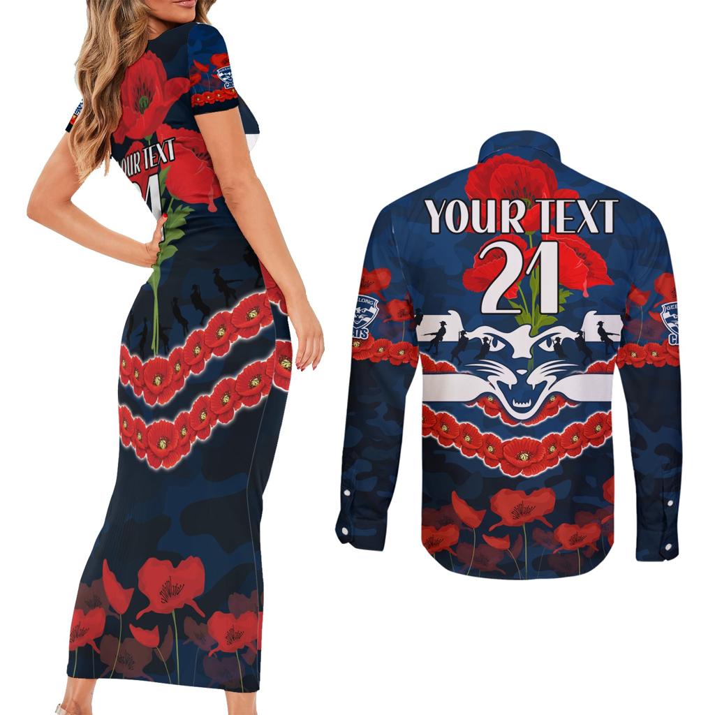 Custom Cats Football Couples Matching Short Sleeve Bodycon Dress and Long Sleeve Button Shirt ANZAC Lest We Forget