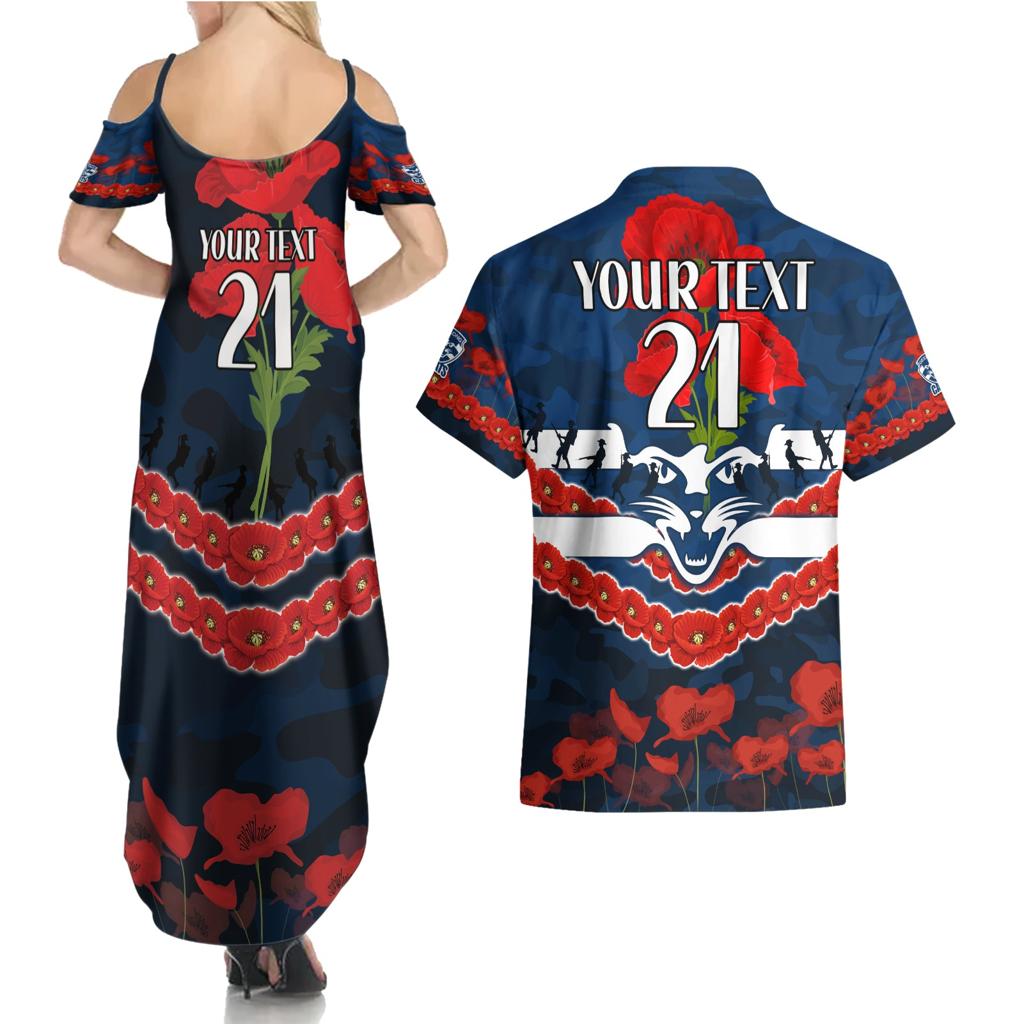 Custom Cats Football Couples Matching Summer Maxi Dress and Hawaiian Shirt ANZAC Lest We Forget