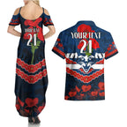 Custom Cats Football Couples Matching Summer Maxi Dress and Hawaiian Shirt ANZAC Lest We Forget