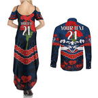 Custom Cats Football Couples Matching Summer Maxi Dress and Long Sleeve Button Shirt ANZAC Lest We Forget