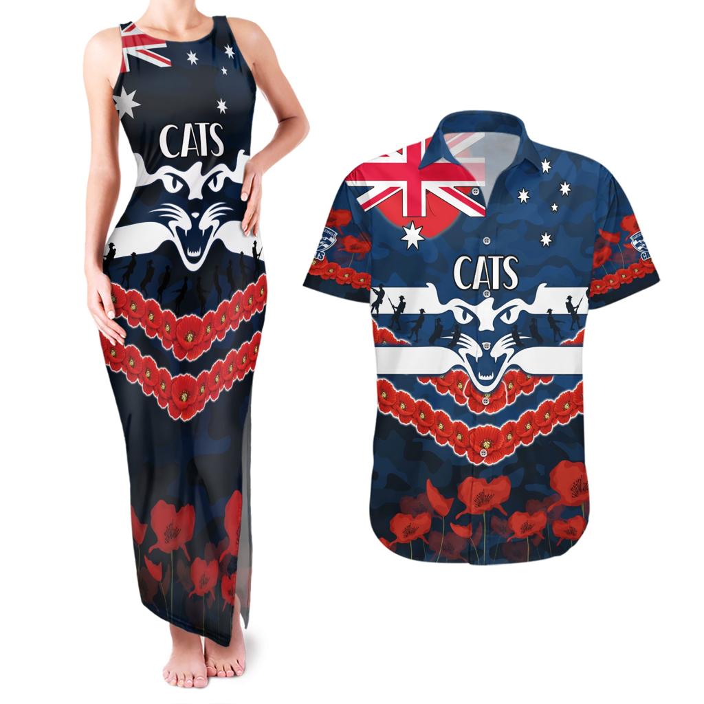 Custom Cats Football Couples Matching Tank Maxi Dress and Hawaiian Shirt ANZAC Lest We Forget