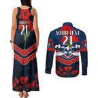 Custom Cats Football Couples Matching Tank Maxi Dress and Long Sleeve Button Shirt ANZAC Lest We Forget