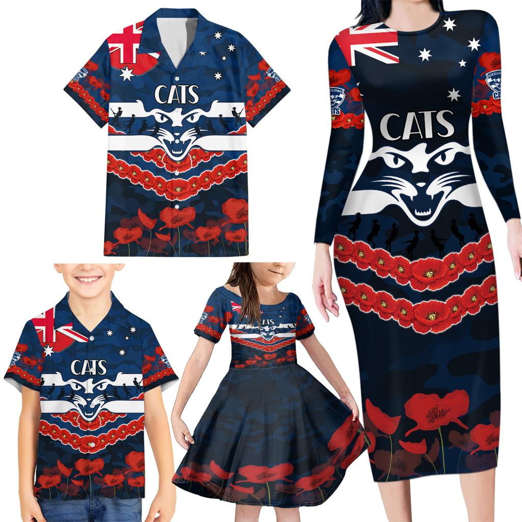 Custom Cats Football Family Matching Long Sleeve Bodycon Dress and Hawaiian Shirt ANZAC Lest We Forget