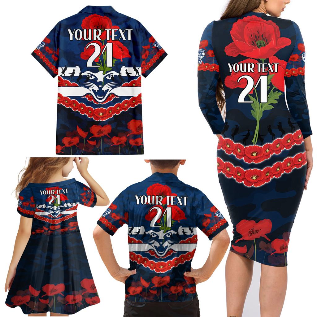 Custom Cats Football Family Matching Long Sleeve Bodycon Dress and Hawaiian Shirt ANZAC Lest We Forget