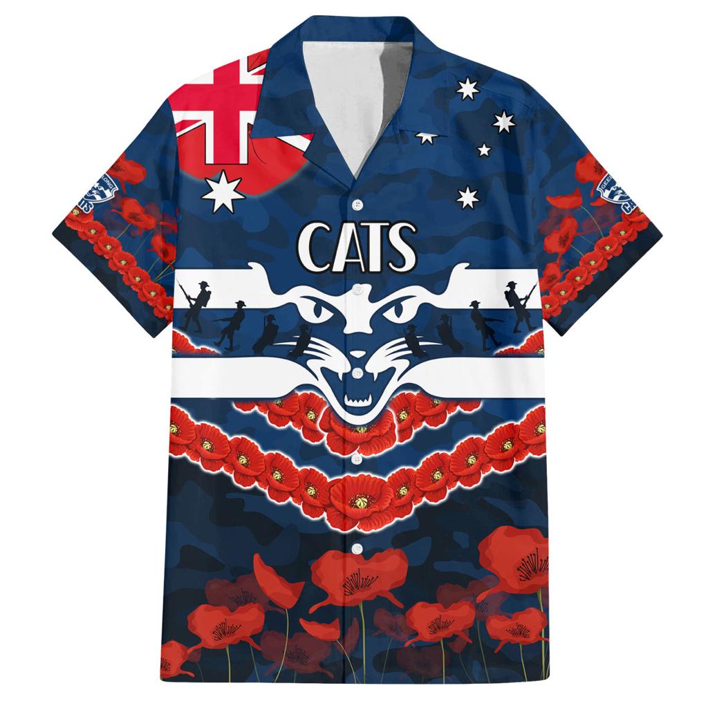 Custom Cats Football Family Matching Long Sleeve Bodycon Dress and Hawaiian Shirt ANZAC Lest We Forget
