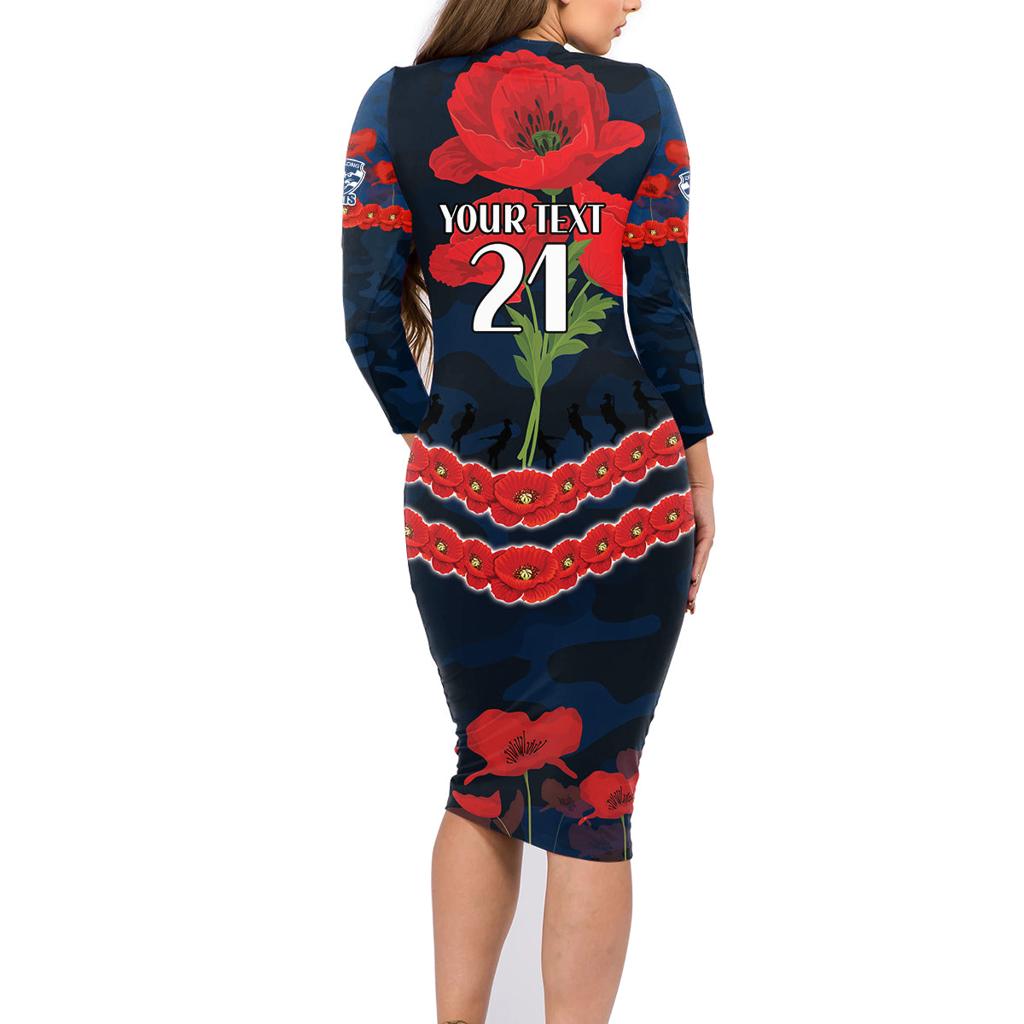 Custom Cats Football Family Matching Long Sleeve Bodycon Dress and Hawaiian Shirt ANZAC Lest We Forget