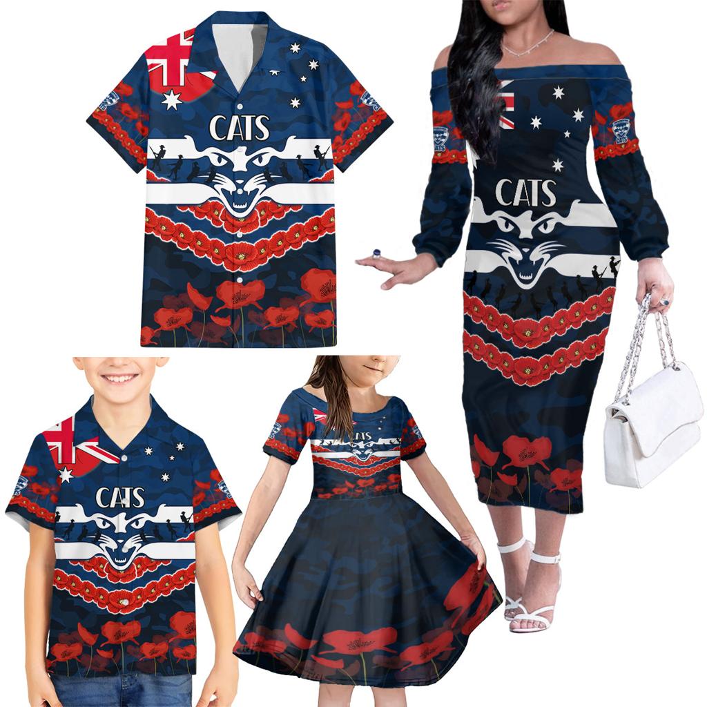 Custom Cats Football Family Matching Off The Shoulder Long Sleeve Dress and Hawaiian Shirt ANZAC Lest We Forget
