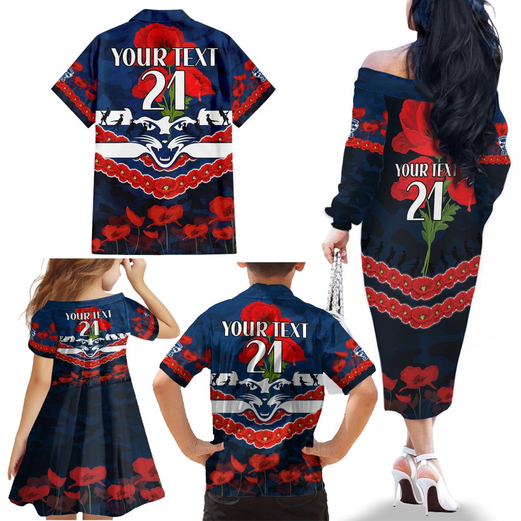 Custom Cats Football Family Matching Off The Shoulder Long Sleeve Dress and Hawaiian Shirt ANZAC Lest We Forget