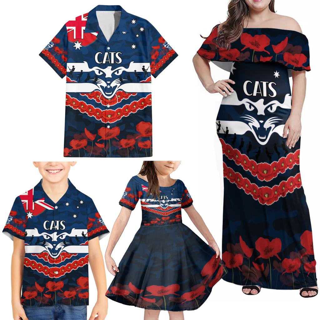 Custom Cats Football Family Matching Off Shoulder Maxi Dress and Hawaiian Shirt ANZAC Lest We Forget
