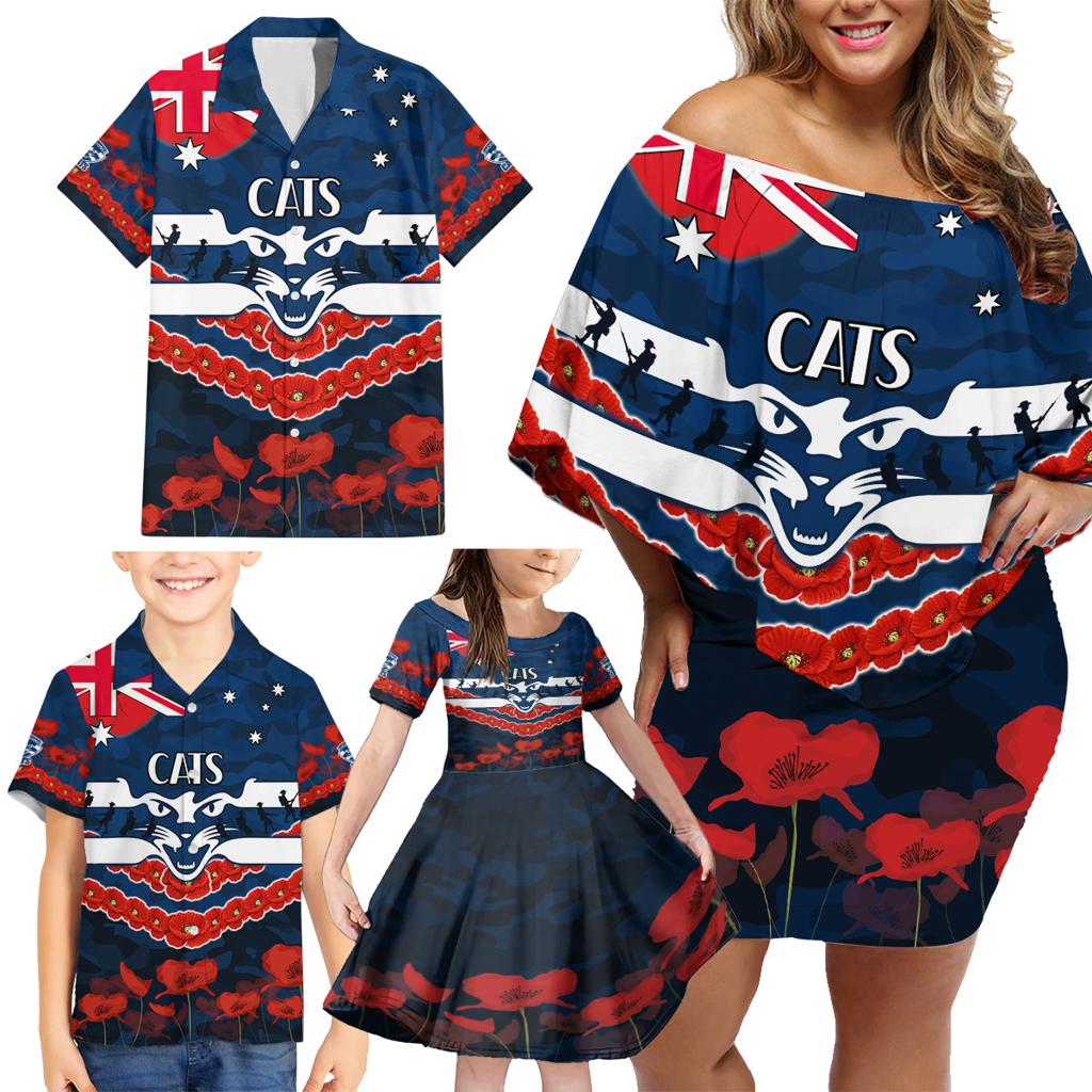 Custom Cats Football Family Matching Off Shoulder Short Dress and Hawaiian Shirt ANZAC Lest We Forget