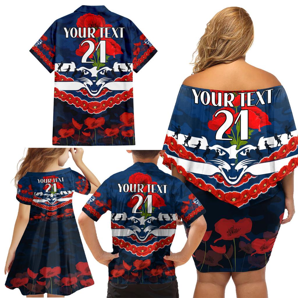 Custom Cats Football Family Matching Off Shoulder Short Dress and Hawaiian Shirt ANZAC Lest We Forget