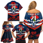 Custom Cats Football Family Matching Off Shoulder Short Dress and Hawaiian Shirt ANZAC Lest We Forget